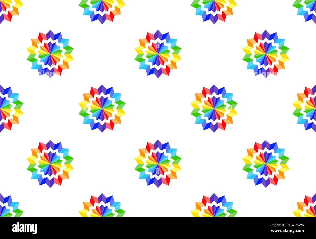 Seamless pattern of rainbow paper flower on white background Stock ...