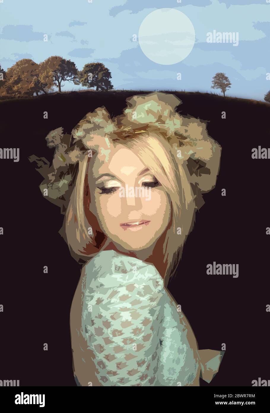 illustration of the woman wearing flower wreath Stock Photo