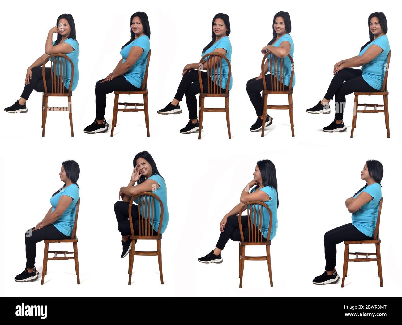large group of a woman sitting on a chair in white background Stock Photo -  Alamy