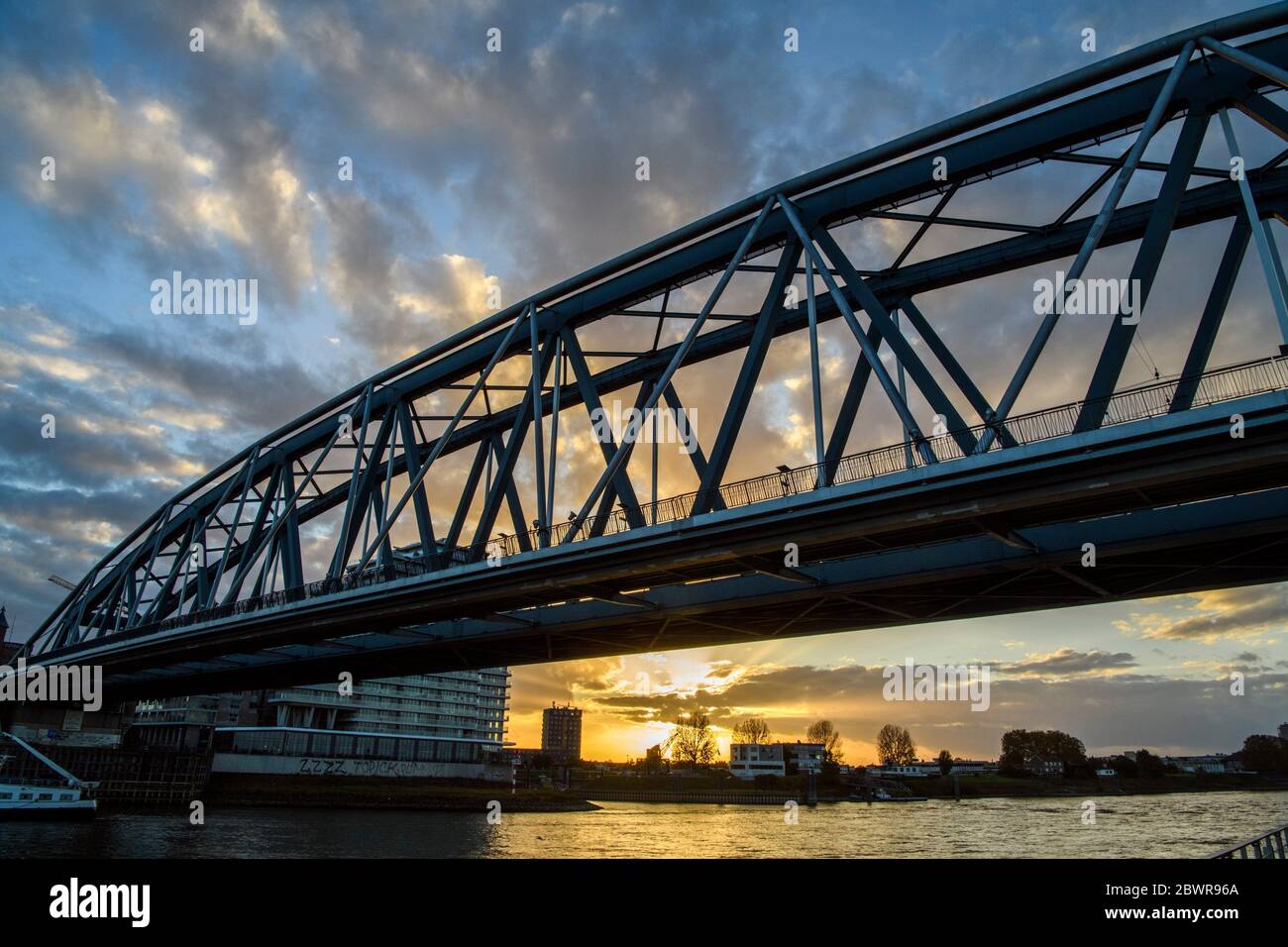 Nijmegen railway bridge over the Waal River, Nijmegen, Gelderland, Netherlands. Stock Photo