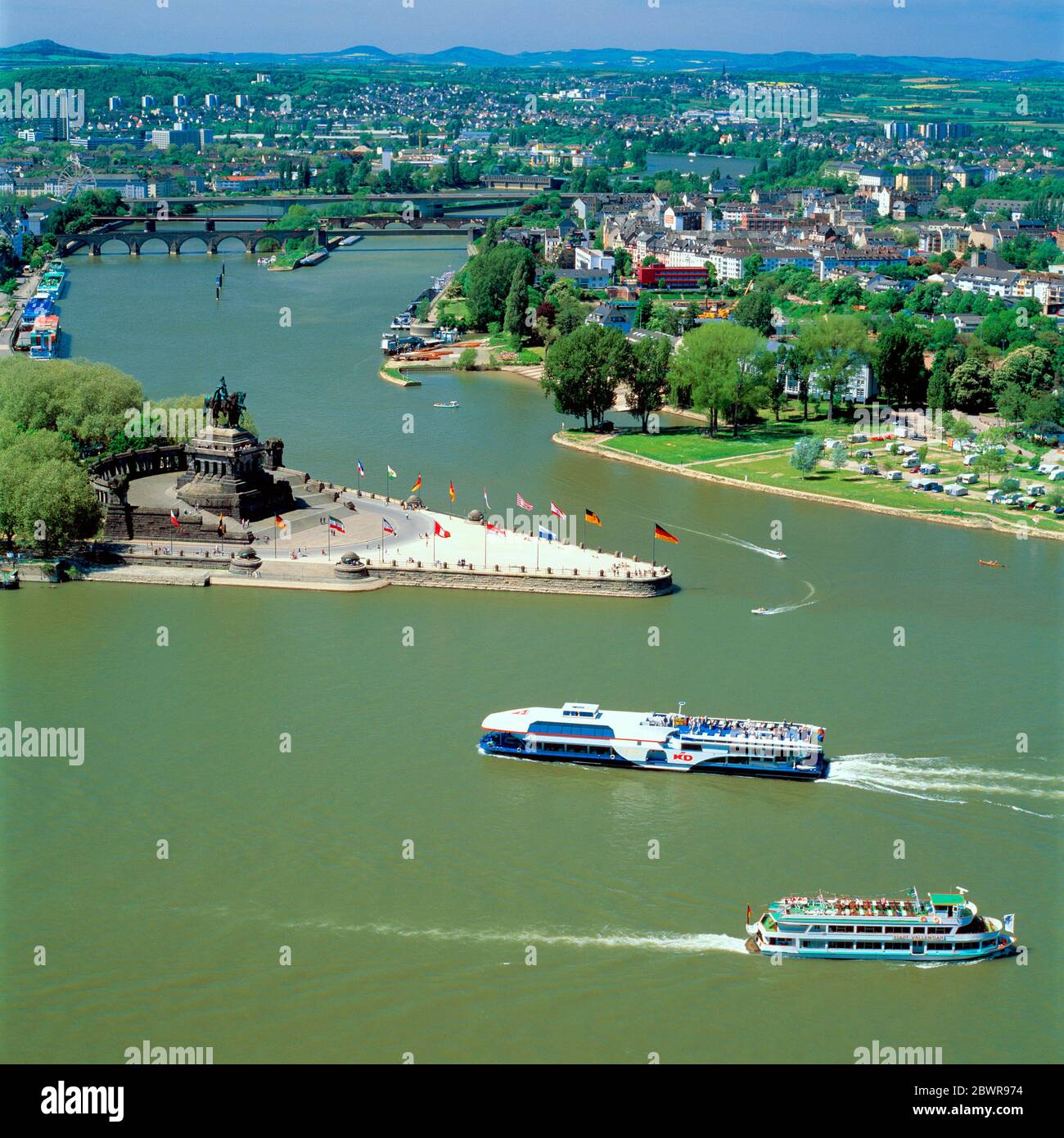 The German Corner Junction Of Rivers Moselle And Rhine Das Deutsche Eck Koblenz Germany Stock Photo Alamy