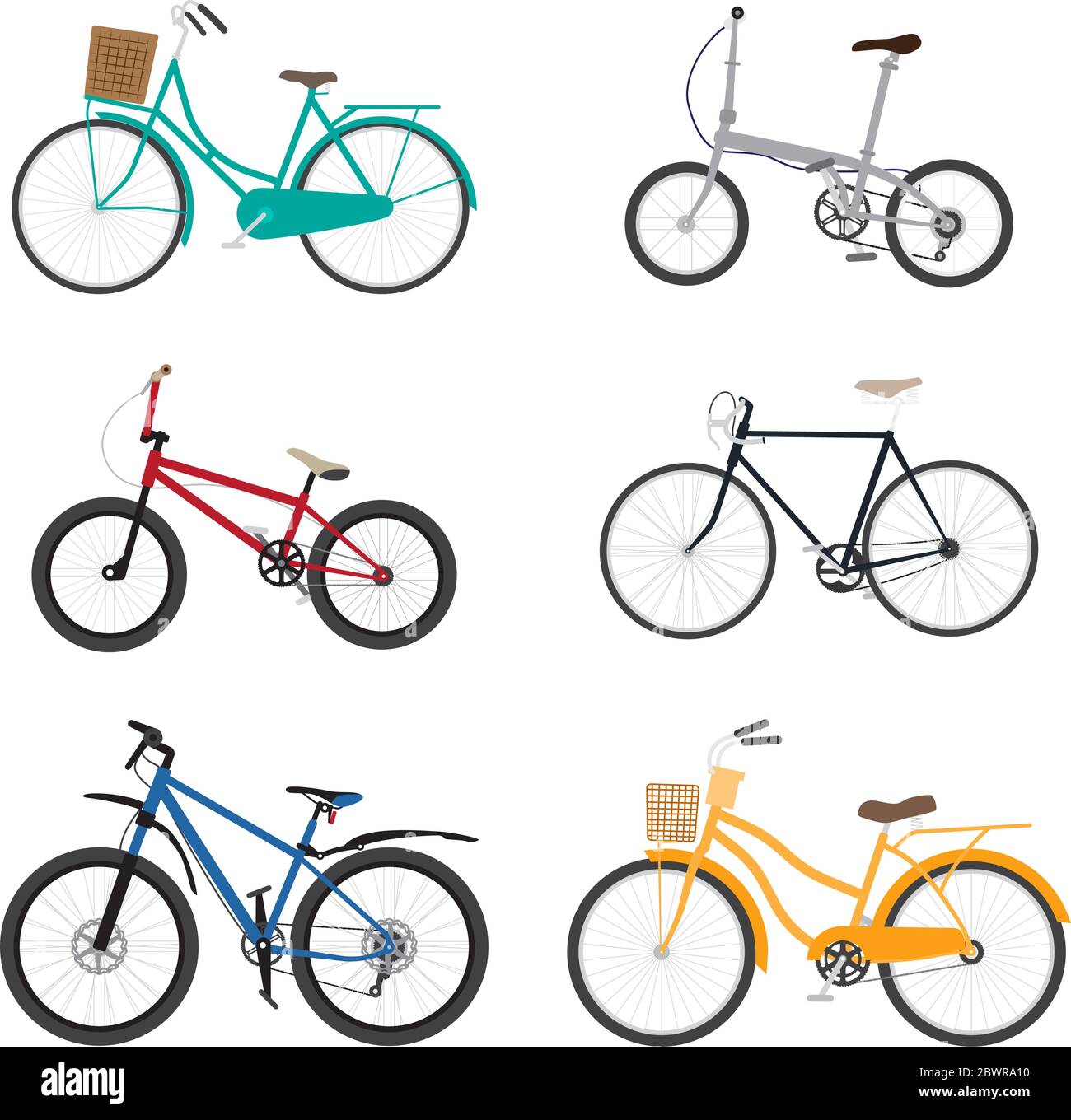 Bicycle flat design vector set isolated on white background - Vector illustration Stock Vector