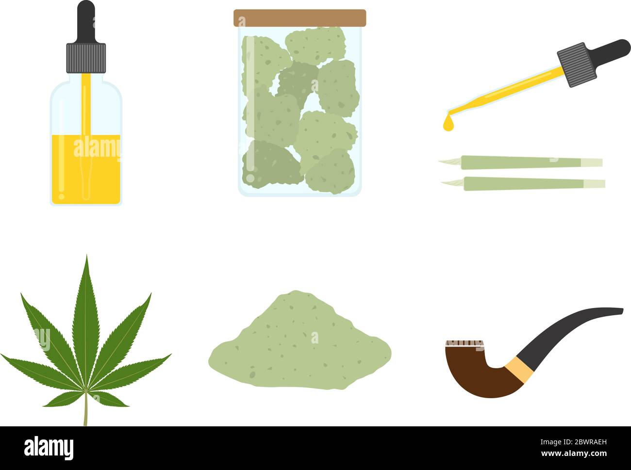 Collection of smoking weed equipment vector set on white background