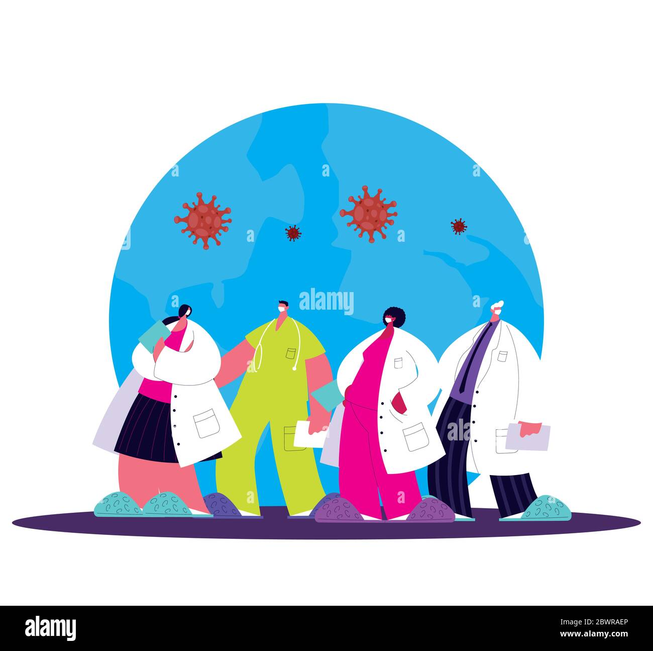 doctors wearing face masks and medical uniforms for covid 19 vector ...