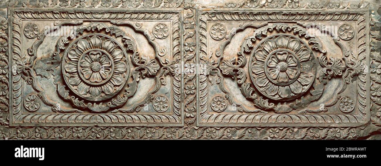 Architectural relief panel with floral design - Mughal period, 18th century - India. Slate. 1700'1800. Stock Photo
