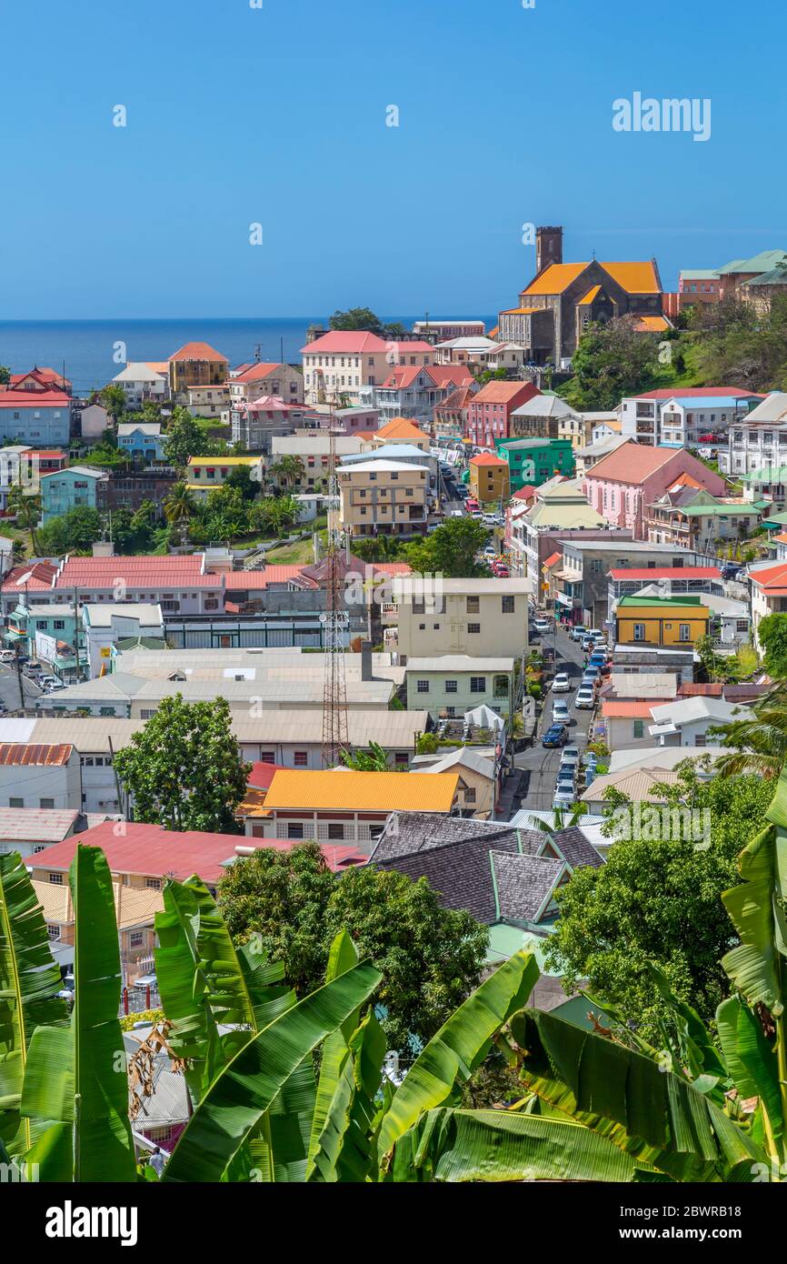 Elevated view of the town of St George's, Grenada, Windward Islands, West Indies, Caribbean, Central America Stock Photo