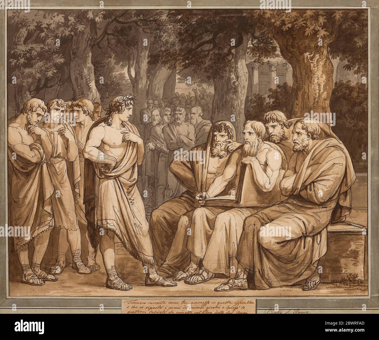 Author: Bartolomeo Pinelli. Telemachus Describes How He Was Admitted into the Assembly in Crete, from The Adventures of Telemachus, Book 5 - 1808 - Stock Photo