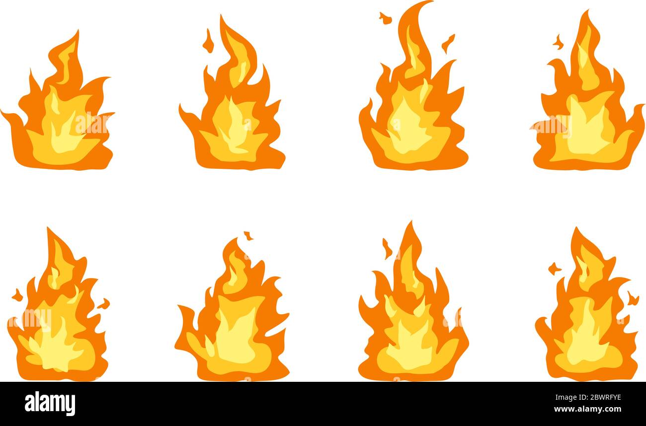 Collection of fire flames icon vector set on white background Stock ...