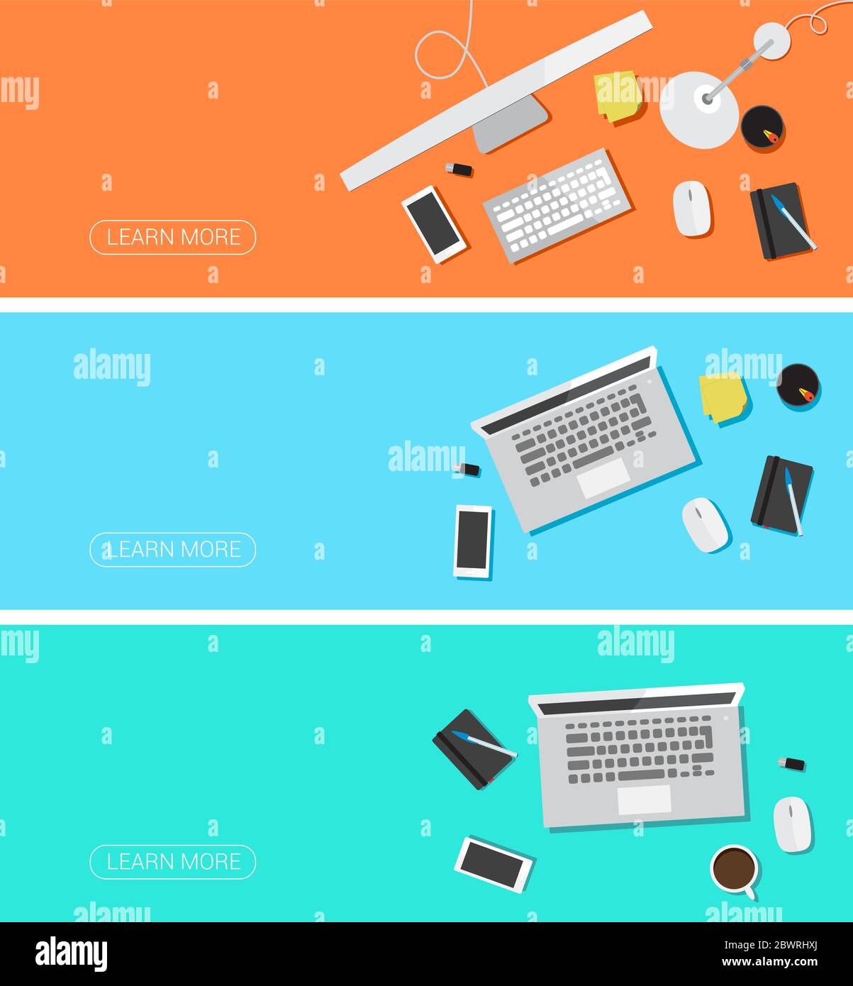 Work Desk with Computer & Laptop Stock Vector