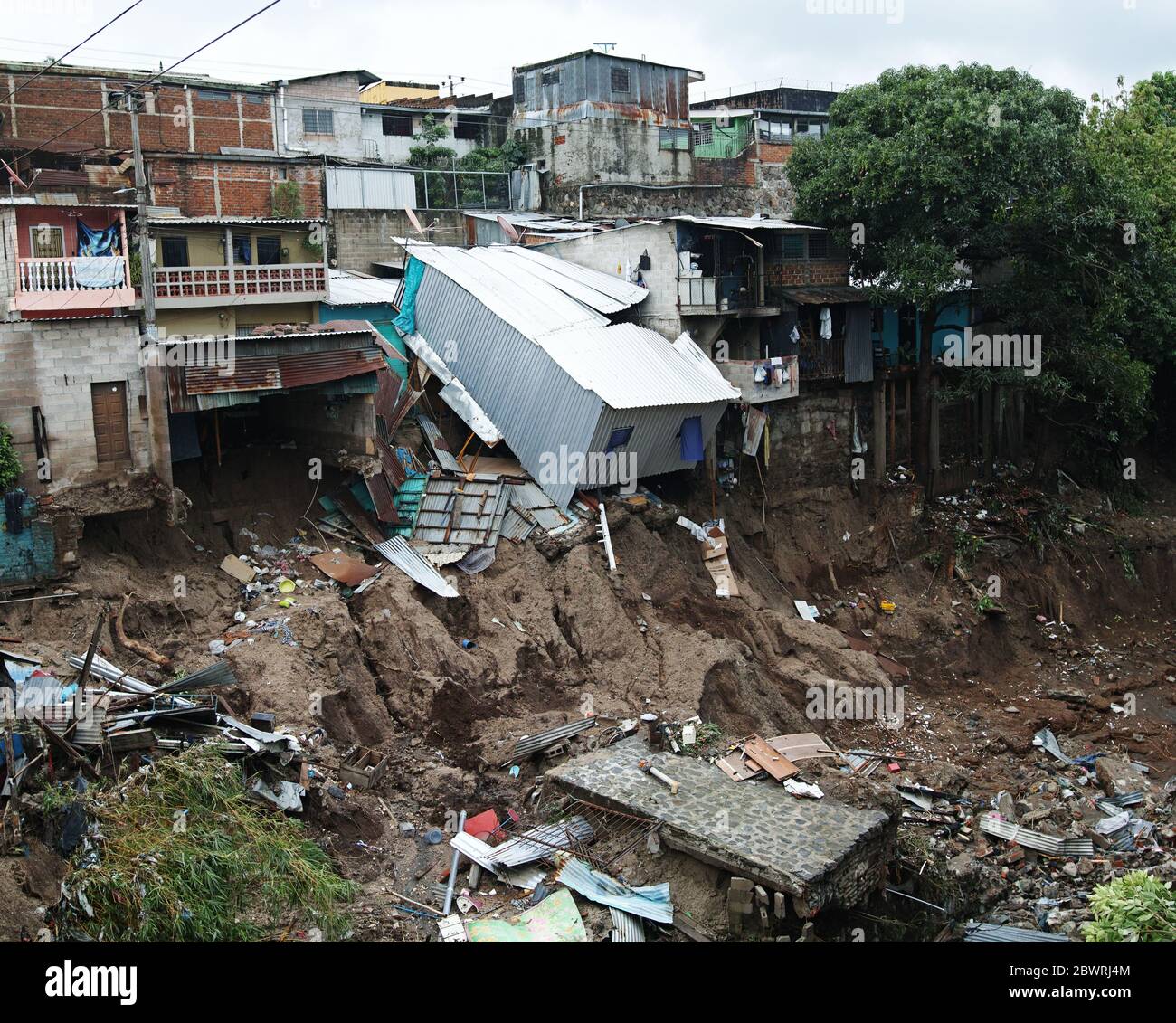 San Salvador, El Salvador. 2nd June, 2020. Damage caused by Tropical Storm  Amanda in Nuevo Israel Community in the capital of El Salvador. The  community is located on the banks of the