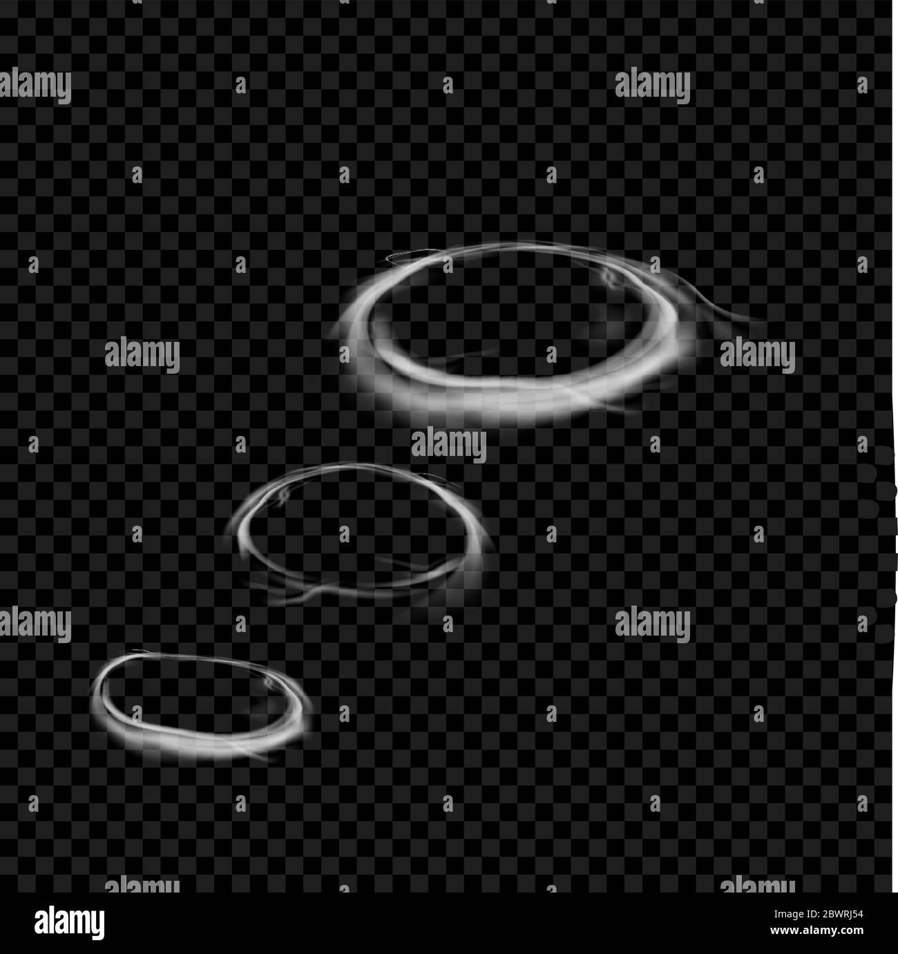 Set of vector smoke rings. Realistic circle vape texture. Transparent