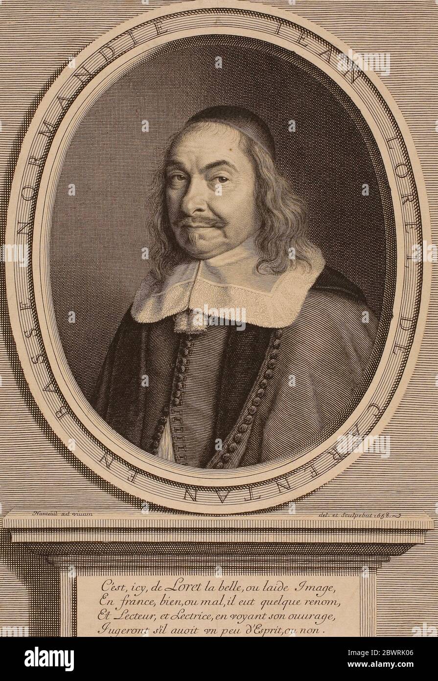 Author: Robert Nanteuil. Jean Loret - 1658 - Robert Nanteuil French, 1623-1678. Engraving on paper. France. Stock Photo