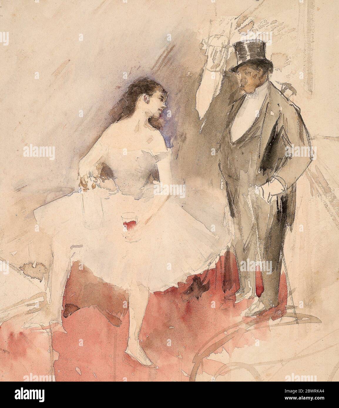 Author: Jean Louis Forain. Dancer and Man - Jean Louis Forain French,  1852-1931. Watercolor, over traces of charcoal, on cream wove paper.  1872'1925 Stock Photo - Alamy