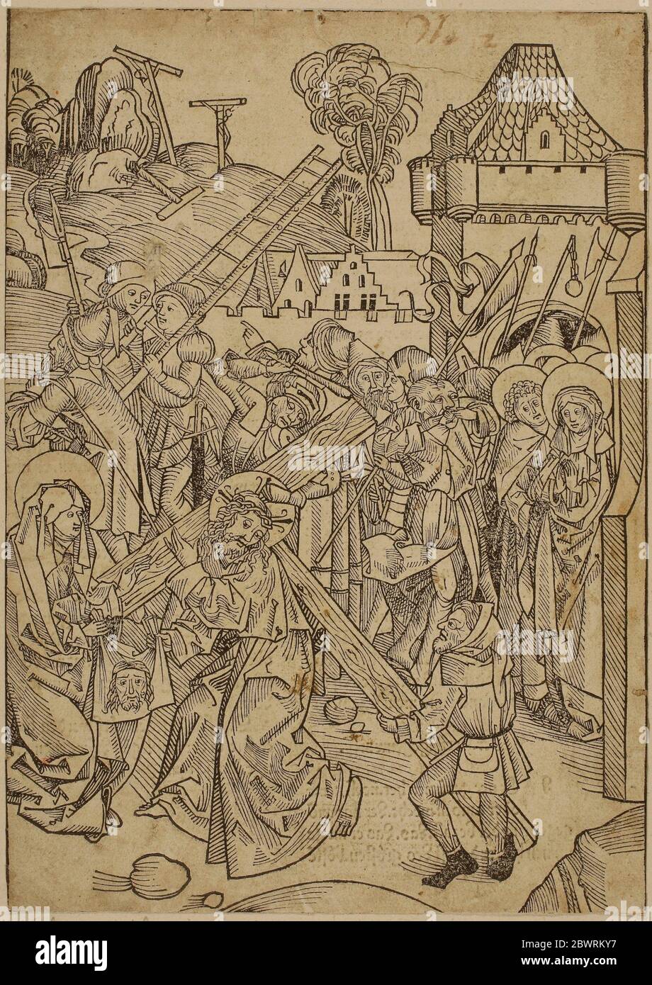 Author: Michel Wolgemut. Christ Bearing the Cross, page 81, from the Treasury (Schatzbehalter) - 1491 - Michael Wolgemut and Workshop (German, Stock Photo