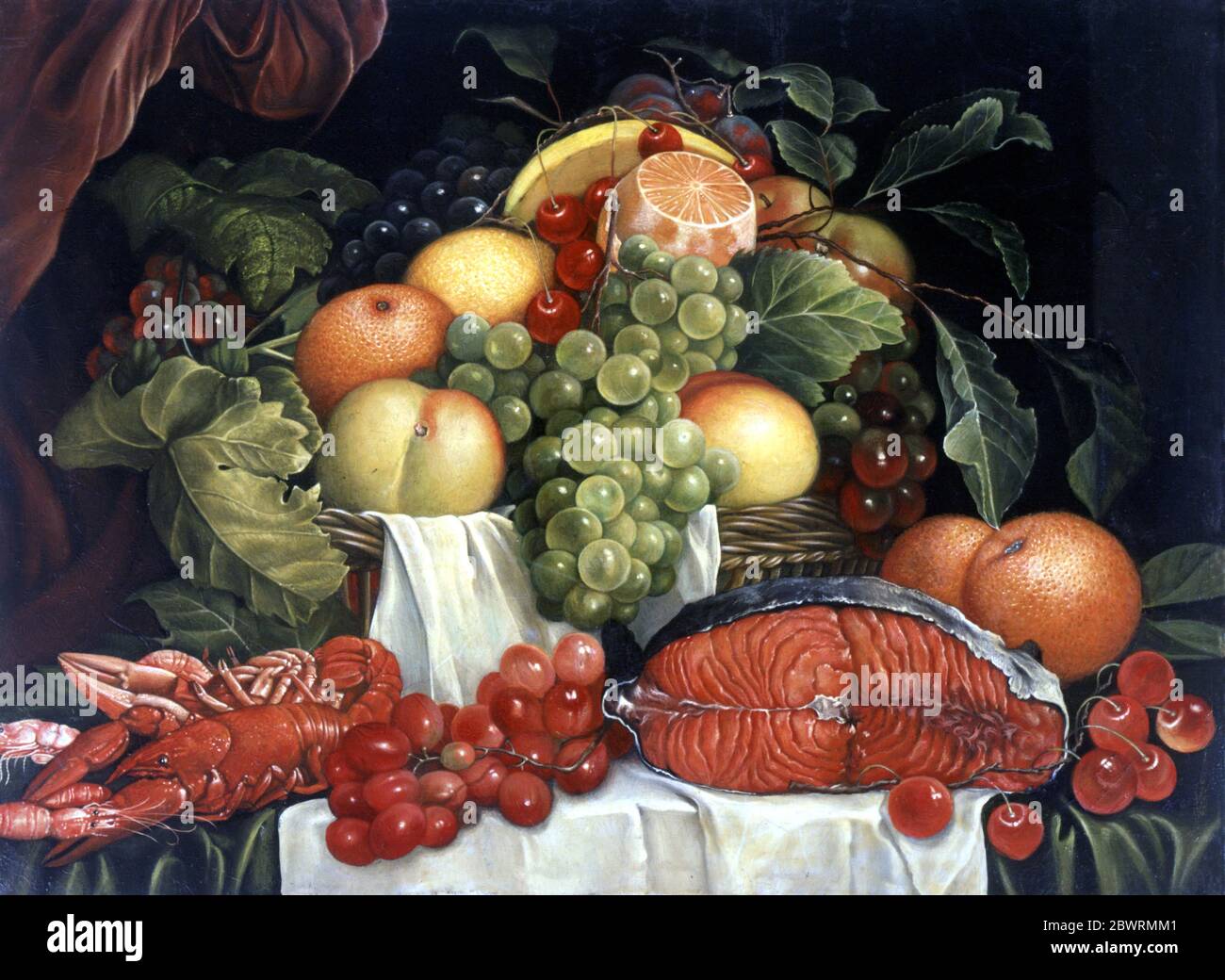 Flemish style still life with fruit and seafood by Bob Venables Stock Photo
