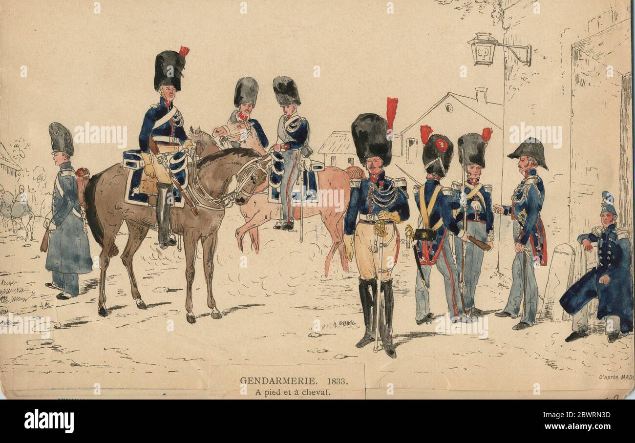 Gendarmerie, 1833. A pied et ÃÂ cheval. Vinkhuijzen, Hendrik Jacobus  (Collector). The Vinkhuijzen collection of military uniforms Belgium Belgium  Stock Photo - Alamy