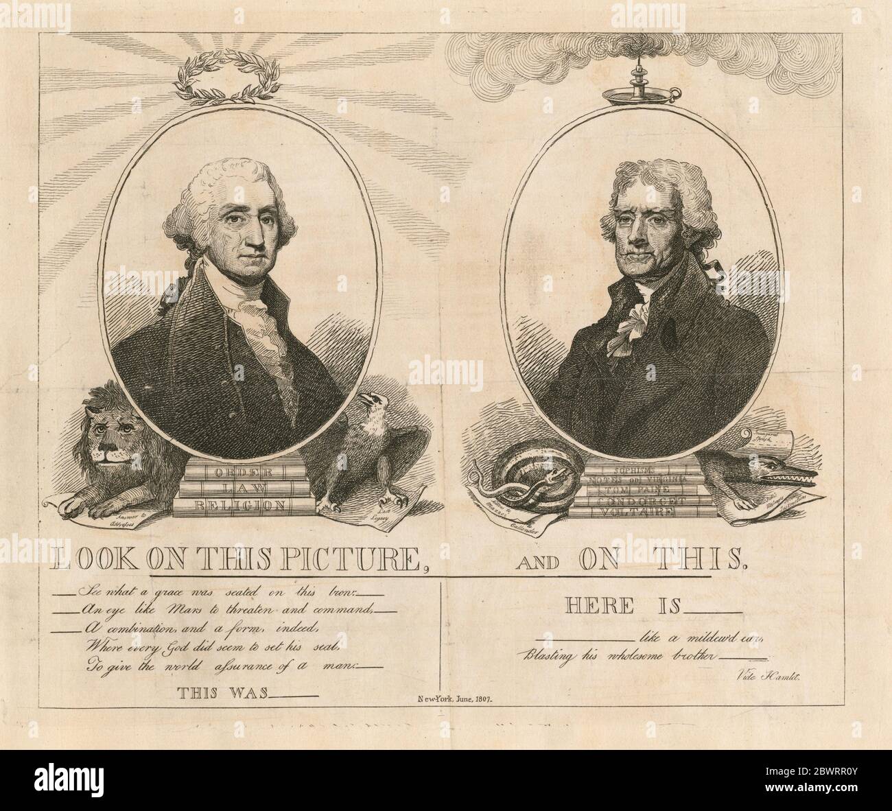 George Washington and Thomas Jefferson. Emmet Collection of Manuscripts Etc. Relating to American History. The signers to the Declaration of Stock Photo