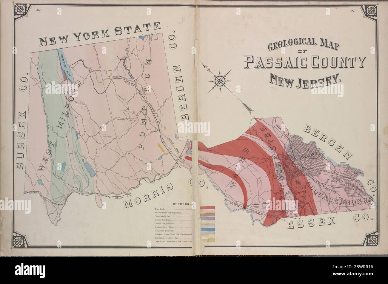 Geological Map of Passaic County, New Jersey. E.B. Hyde & Co 