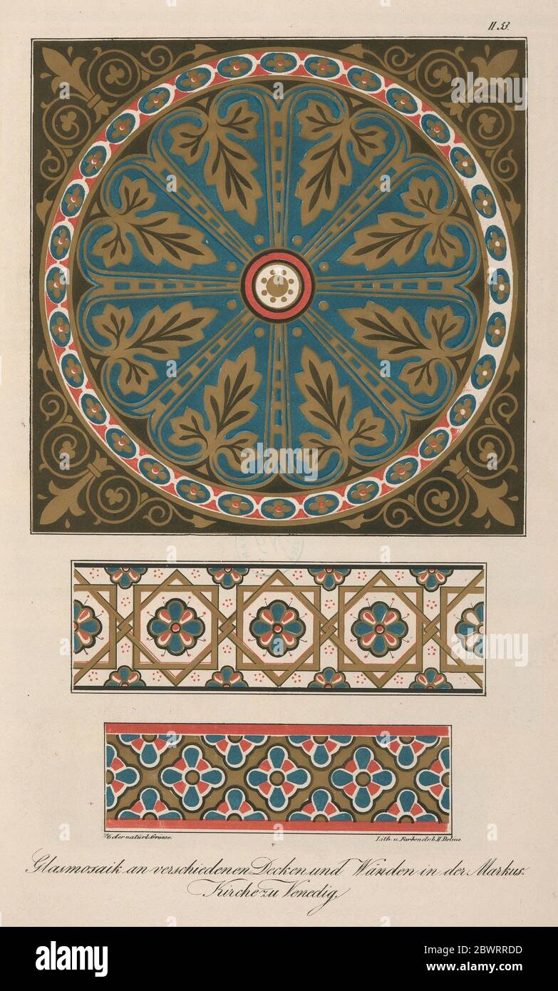 Glasmosaik an verschiedenen Decken und Wänden in der Markus-Kirche zu Venedig. Hessemer, Friedrich Maximilian, 1800-1860 (Author). Arabische und Stock Photo