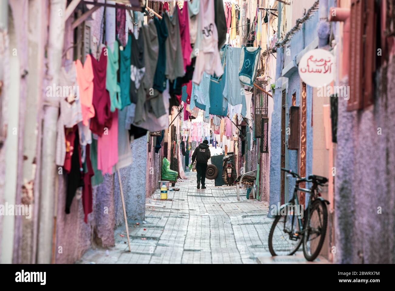 Daily life around the old town city center of Casablanca, next to the Narrow bazaar . This popular market includes hand crafted things, fresh food Stock Photo