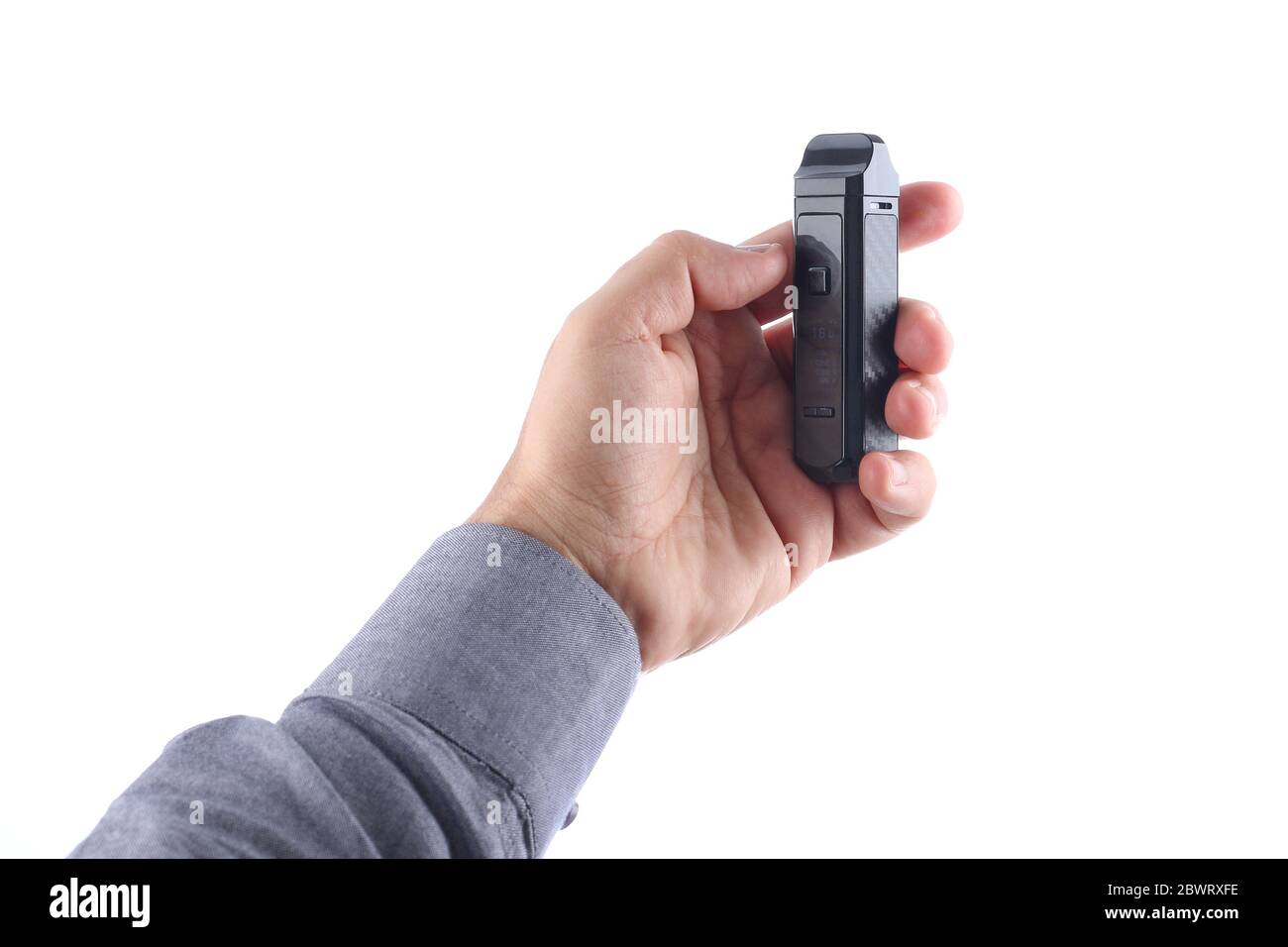 Hand holding an electronic cigarette - Vaper - e-Liquid - Vape , E-cig , vaping , ecig Stock Photo