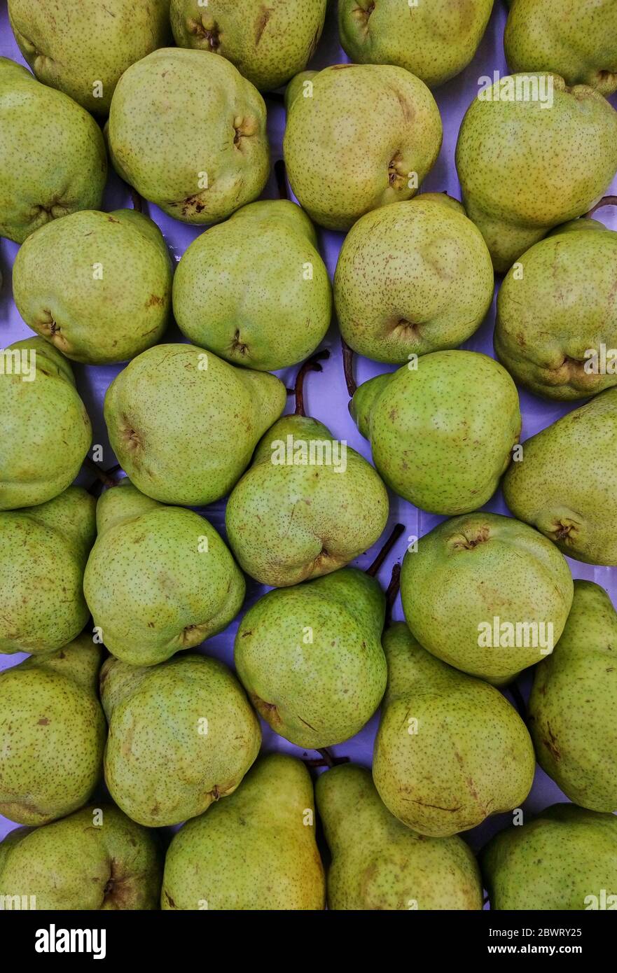 Fresh green pears in a supermarket storefront in Purwakarta, West Java, Indonesia. Photo concept for a healthy, natural lifestyle Stock Photo