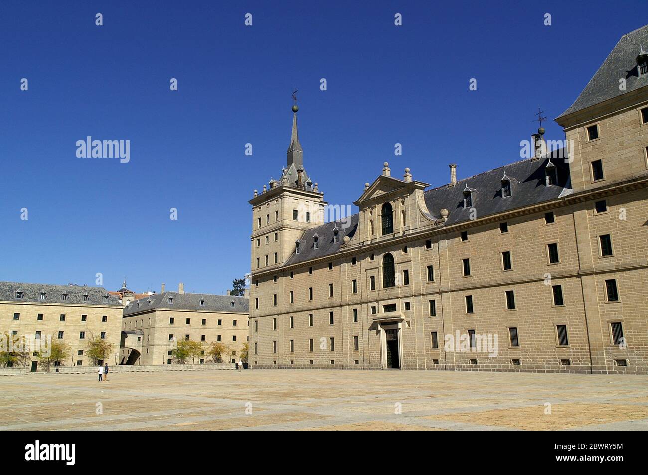 San Lorenzo de El Escorial (Spain). Facade of the Royal Monastery of San Lorenzo de El Escorial. Stock Photo