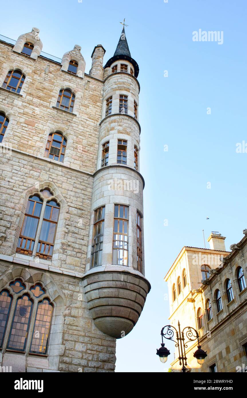 Facade of La Casa Botines by the architect Antonio Gaudi, Leon, Spain Stock Photo