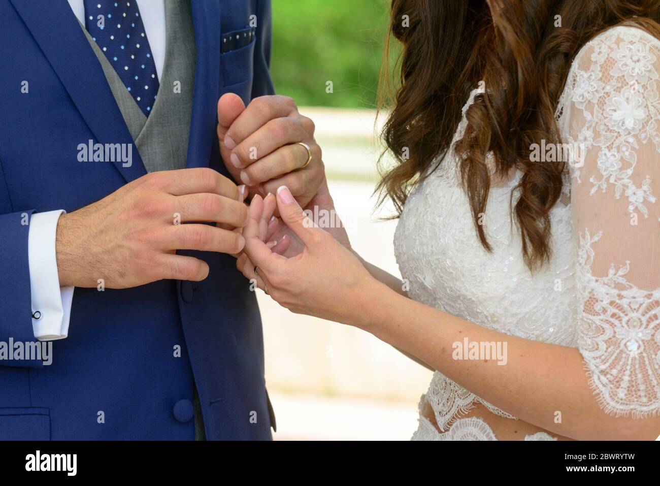 Engagement ring exchange moment at the wedding Stock Photo Alamy