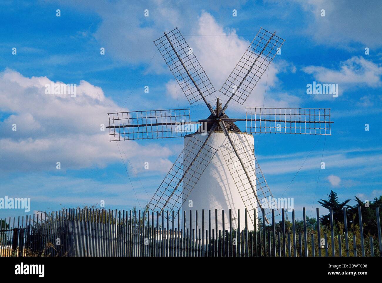 Windmill. Sant Antoni de Portmany, Ibiza island, Balearic Islands, Spain. Stock Photo