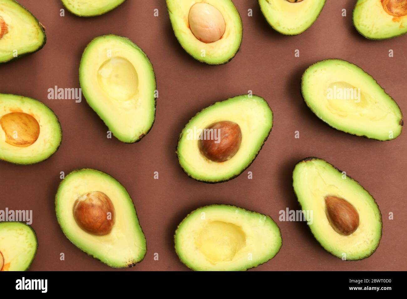 Closeup Avocado Sliced Arranged On Table Stock Photo
