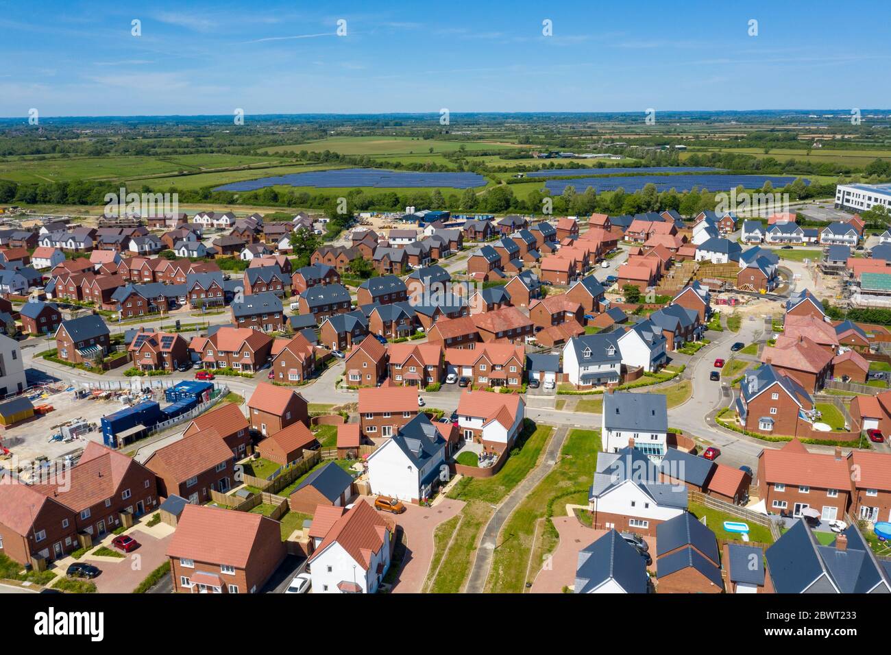 Aerial view of new Tadpole Garden Village in north Swindon, England Stock Photo