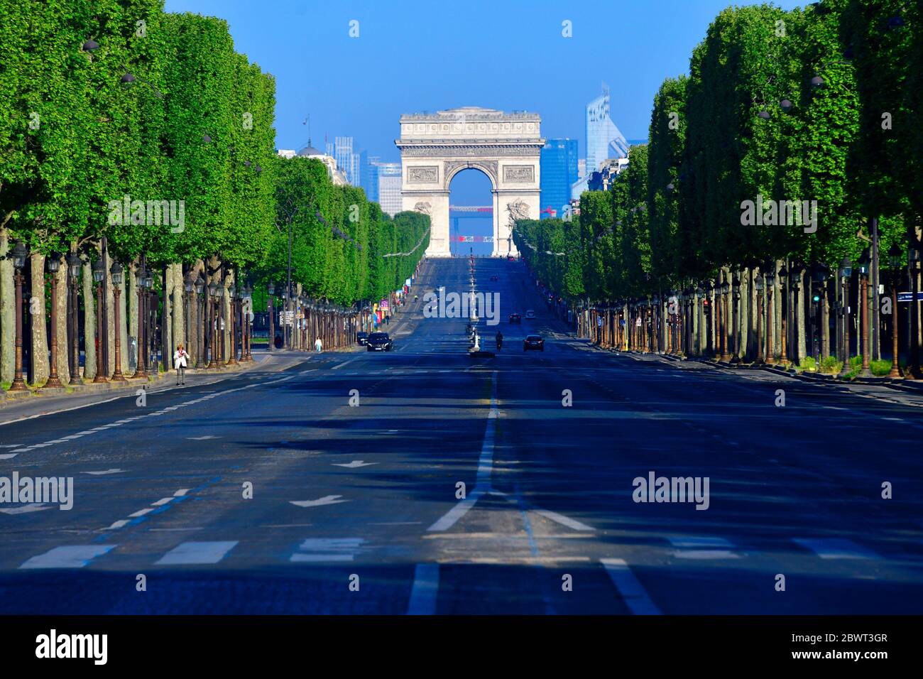 The Champs-Elysees and the Arc de Triomphe during Covid-19 pandemic,Paris,France,Europe. Stock Photo