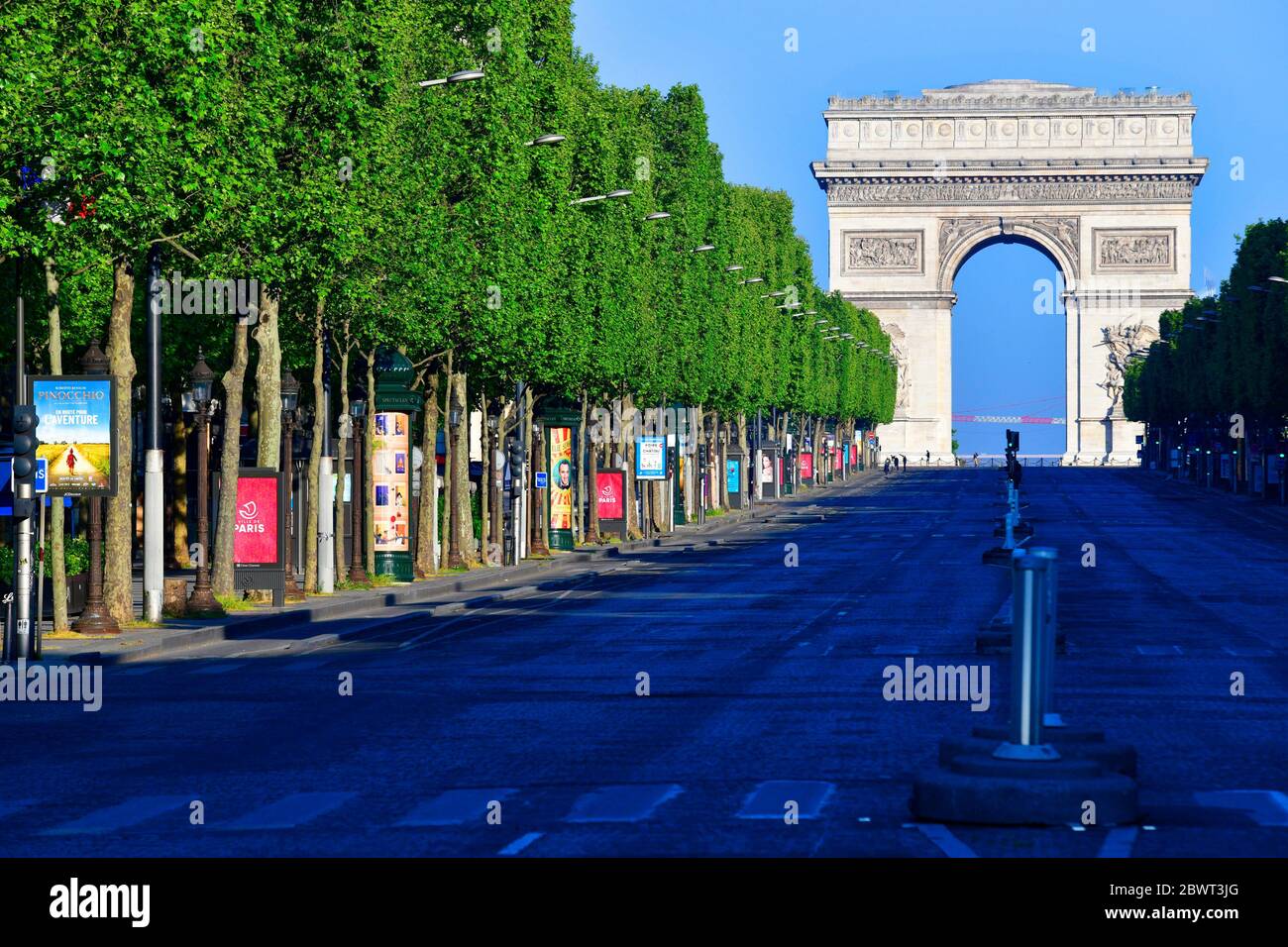 The Champs-Elysees and the Arc de Triomphe during Covid-19 pandemic,Paris,France,Europe. Stock Photo