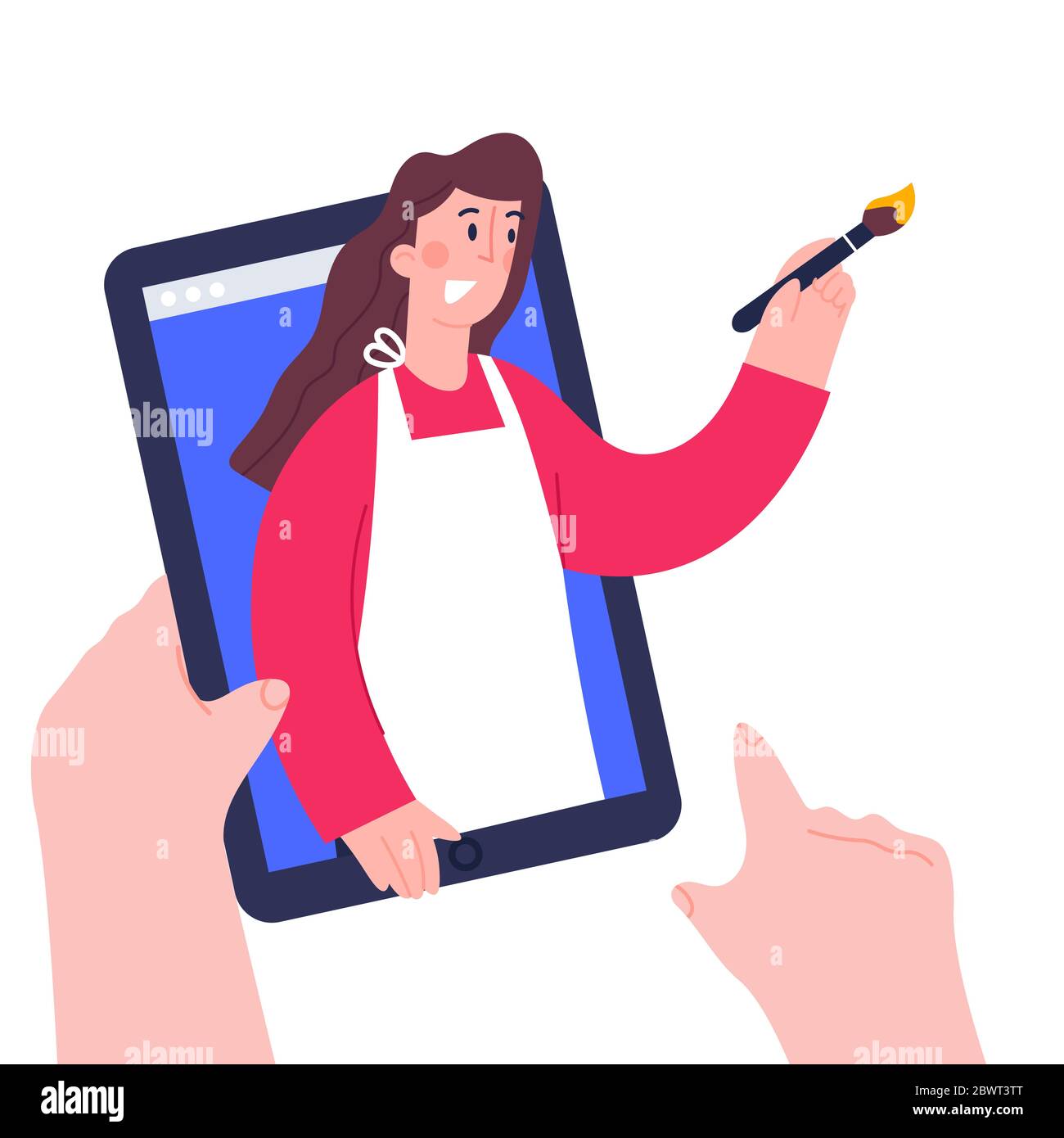 Hobbies online art studio, designing, drawing, art, education, creativity courses, schools. Distance art lessons for pupils and students.  Stock Vector