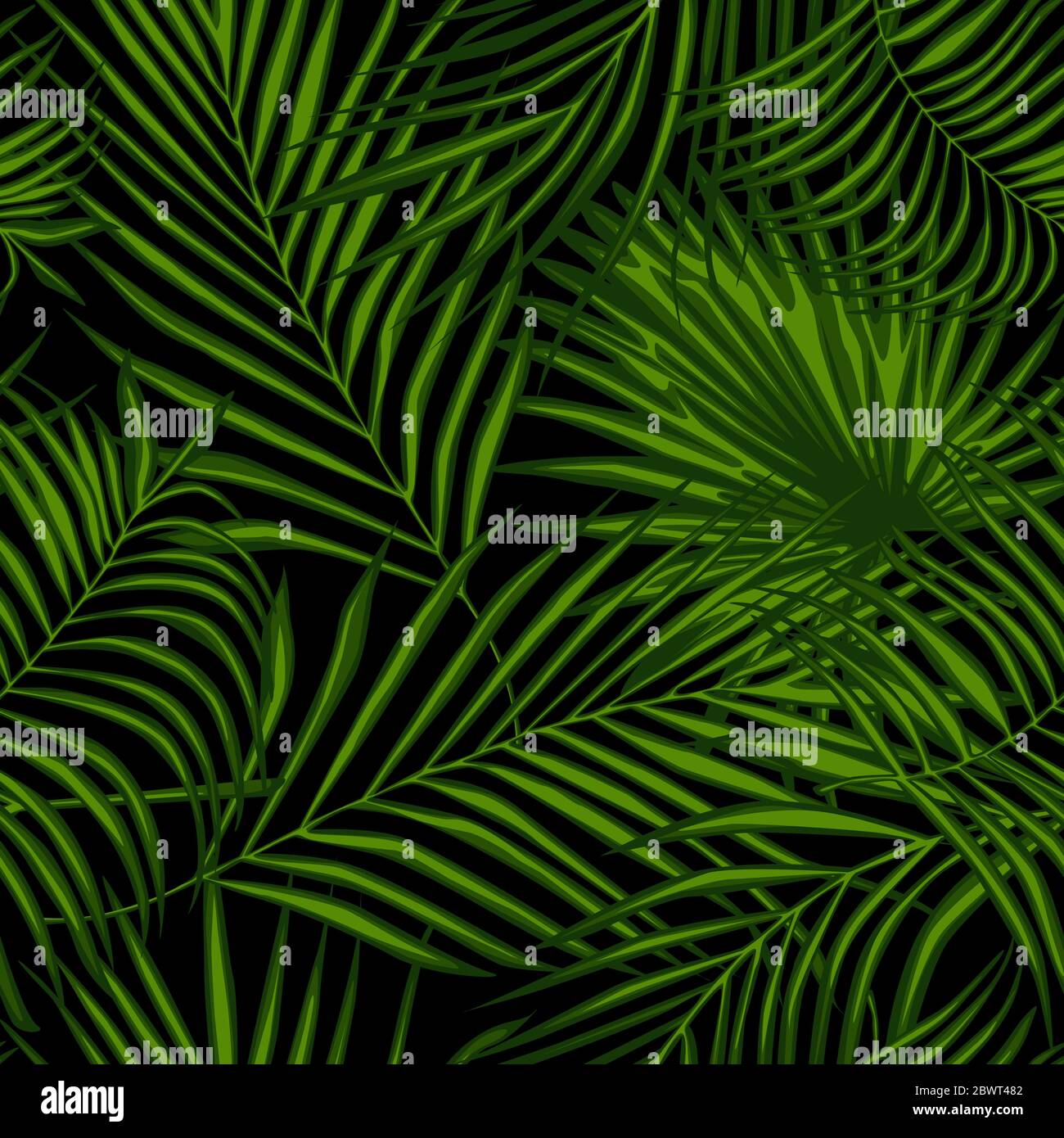 Abstract Exotic Plant Seamless Pattern On Black Background Palm Leaves Wallpaper Tropical Pattern Vector Botanical Background Stock Vector Image Art Alamy