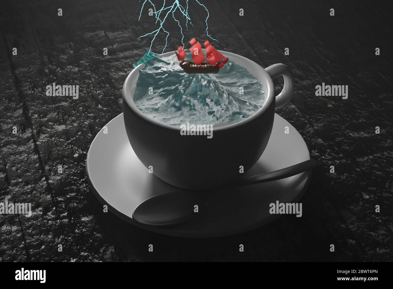 3d Illustration For Proverb A Storm In A Teacup Storm Shipwreck Cup Of Tea With A Cloud Above It Stock Photo Alamy