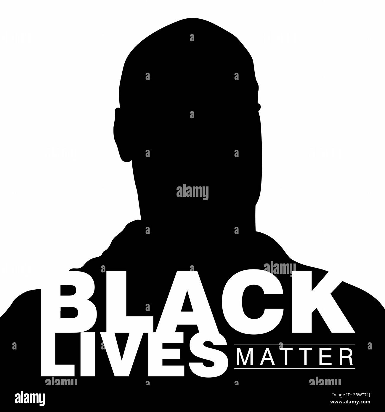 Vector silhouette illustration of a black man with a caption Black Lives Matter on the foreground Stock Vector