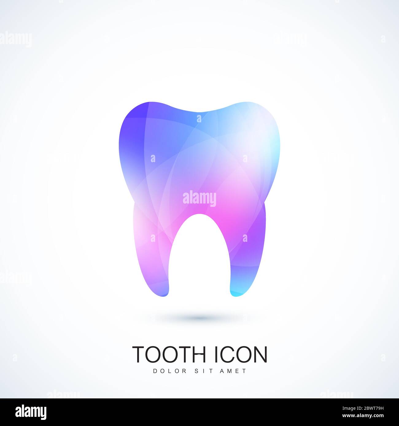 Healthy tooth in the trendy vibrant gradient colors effect. Tooth logo icon. Teeth concept. Care and protection from tooth decay. Vector template Stock Vector