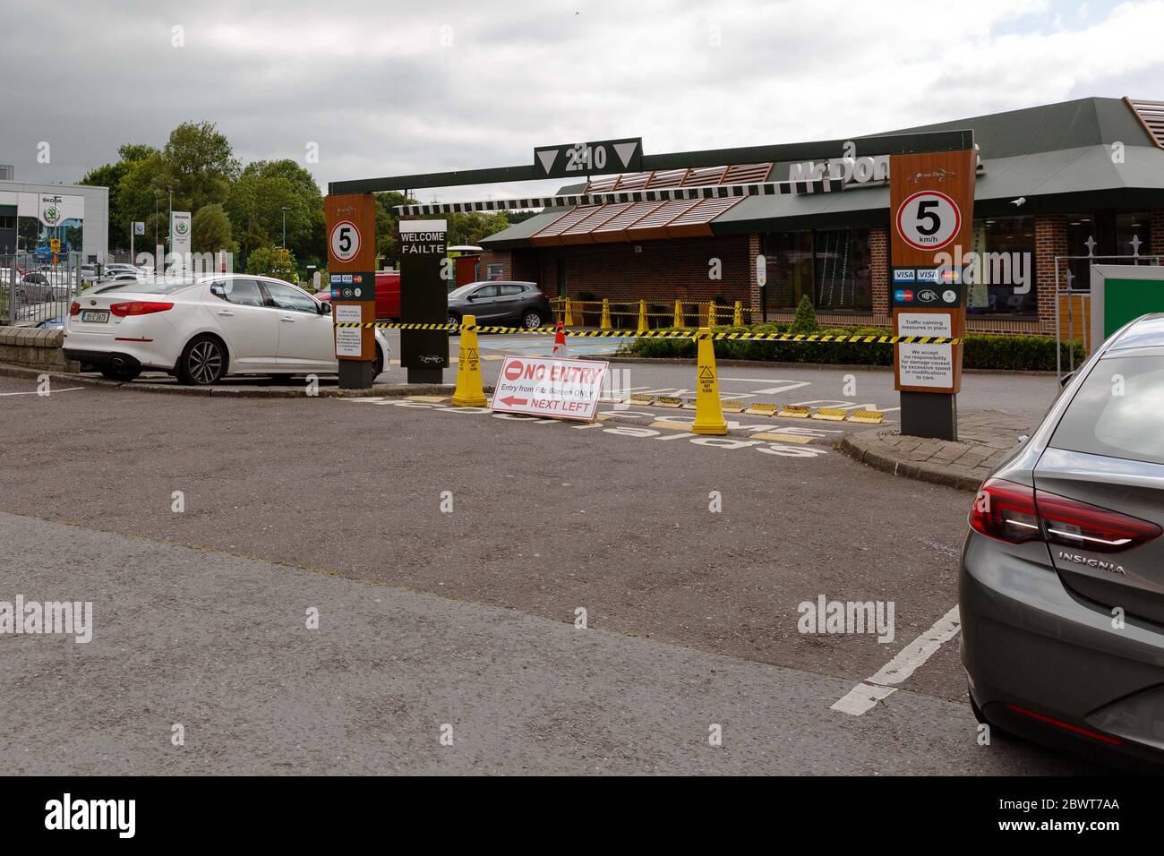 Cork, Ireland, 3rd June 2020. Mc Donalds Drive Thru Reopens, Mallow Road, Cork City.  At 11pm today Mc Donalds' around the country are due to reopen with strict guidelines in place. Queues of cars began to queue up to half an hour before the drive-thru was due to open at the Mc Donalds on Mallow Road, Cork. Credit: Damian Coleman Stock Photo