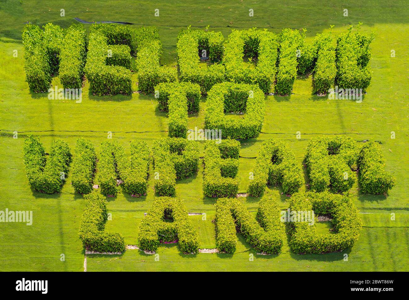 Vietnam, Nha Trang, 24.05.2020: Welcome to the Winperl Land. The inscription of grass and bushes Stock Photo