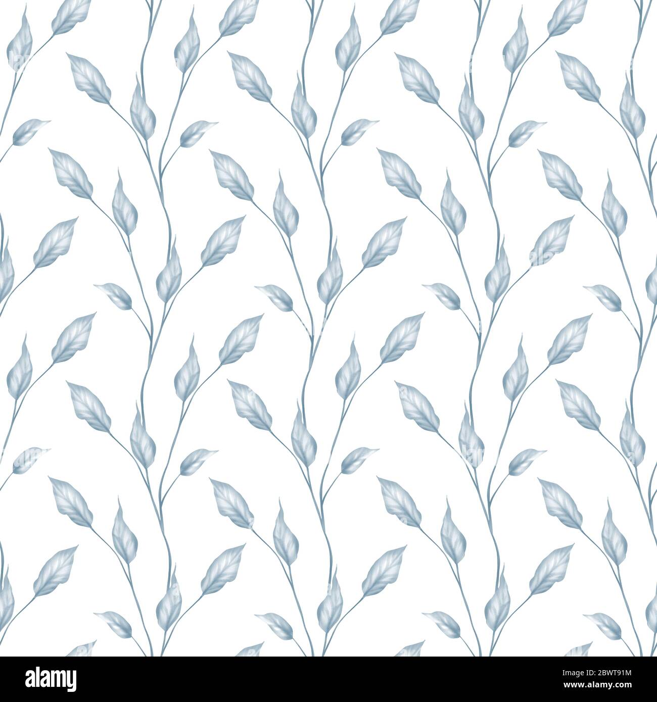 Seamless leaves pattern. Background with blue branches on white Stock ...