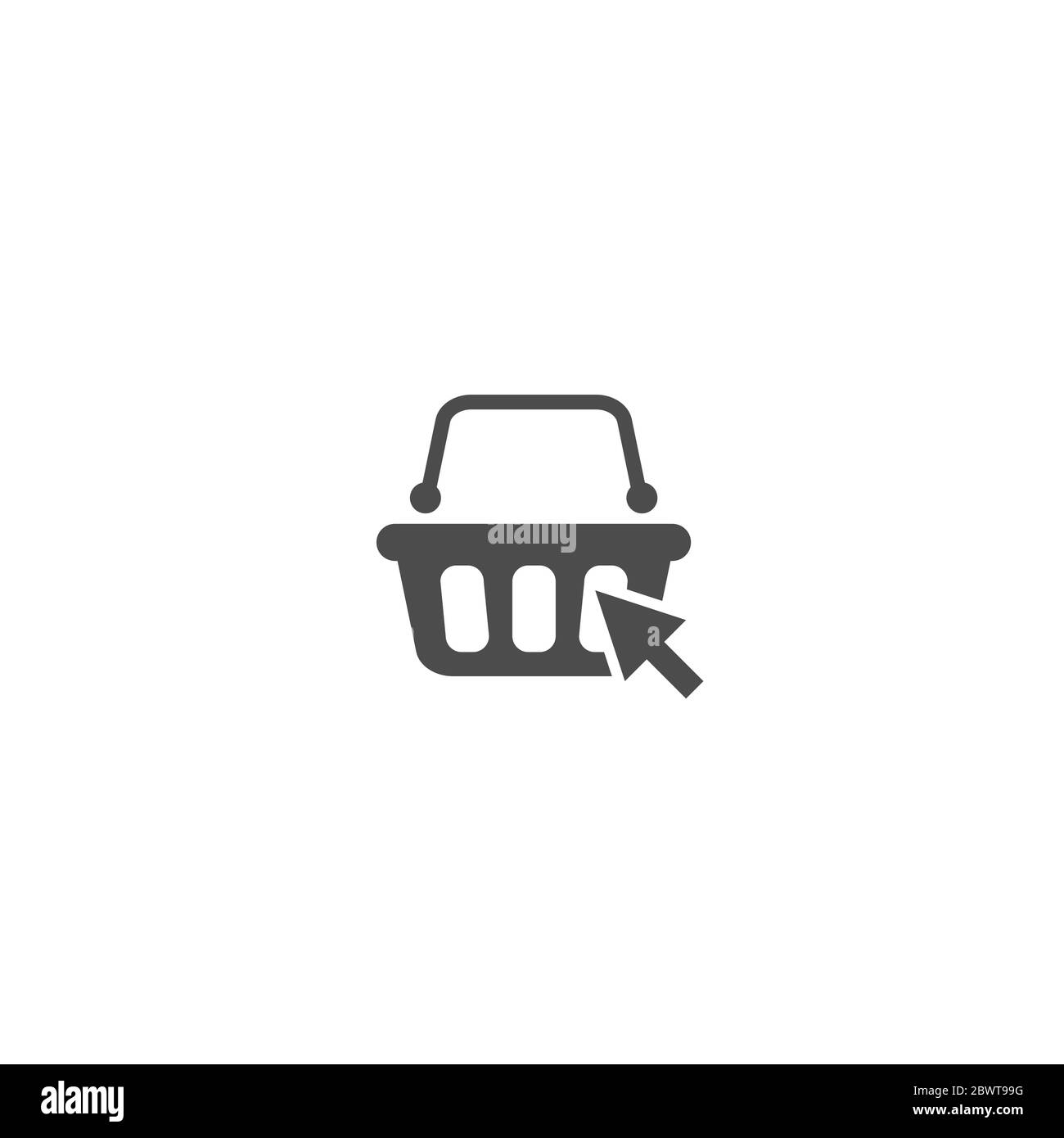 black shopping basket with cursor arrow sign. Simple icon isolated on white background. Store container. Flat vector Illustration. Good for web and mo Stock Vector