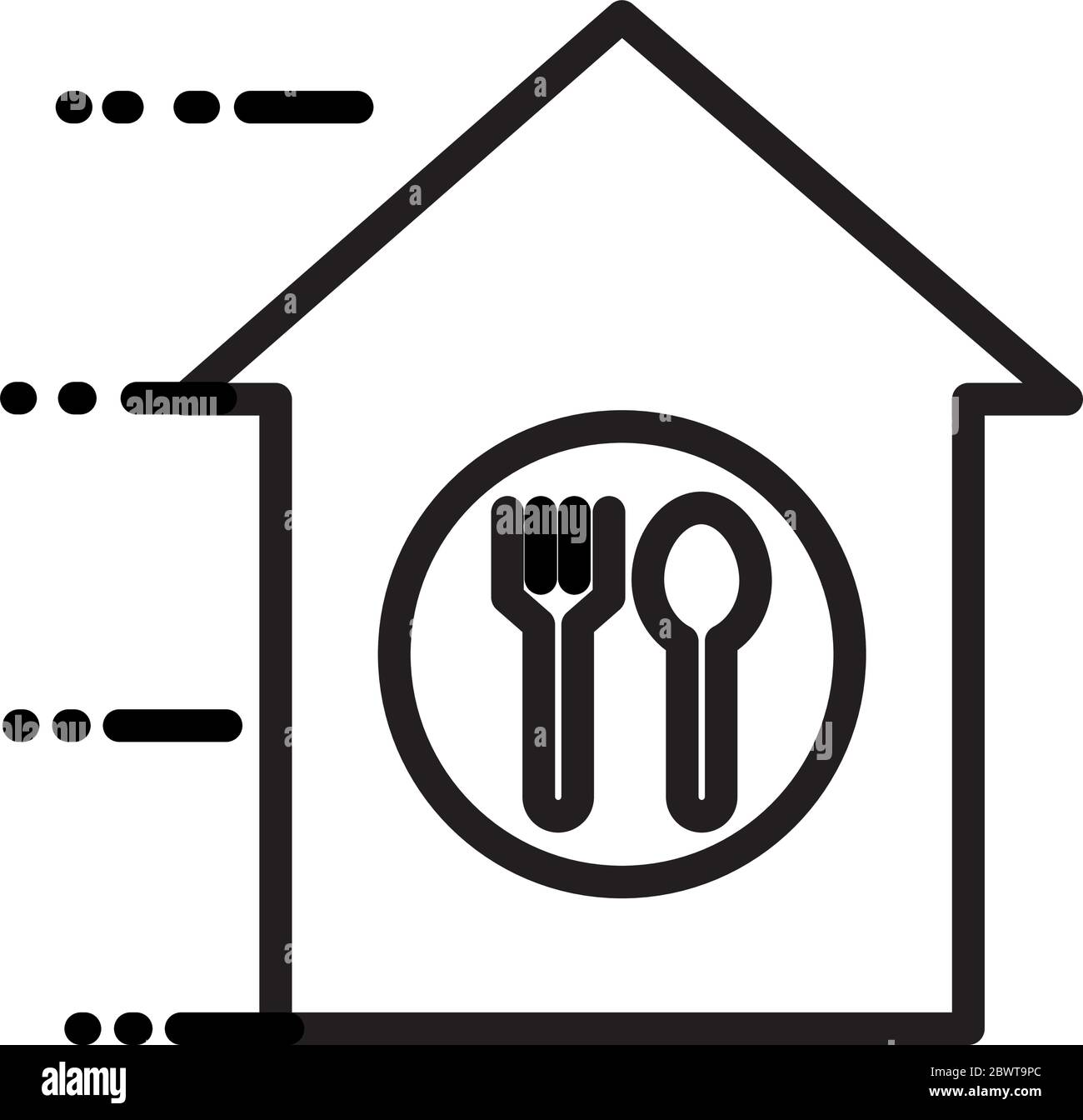 house with fork and spoon delivery service line style Stock Vector