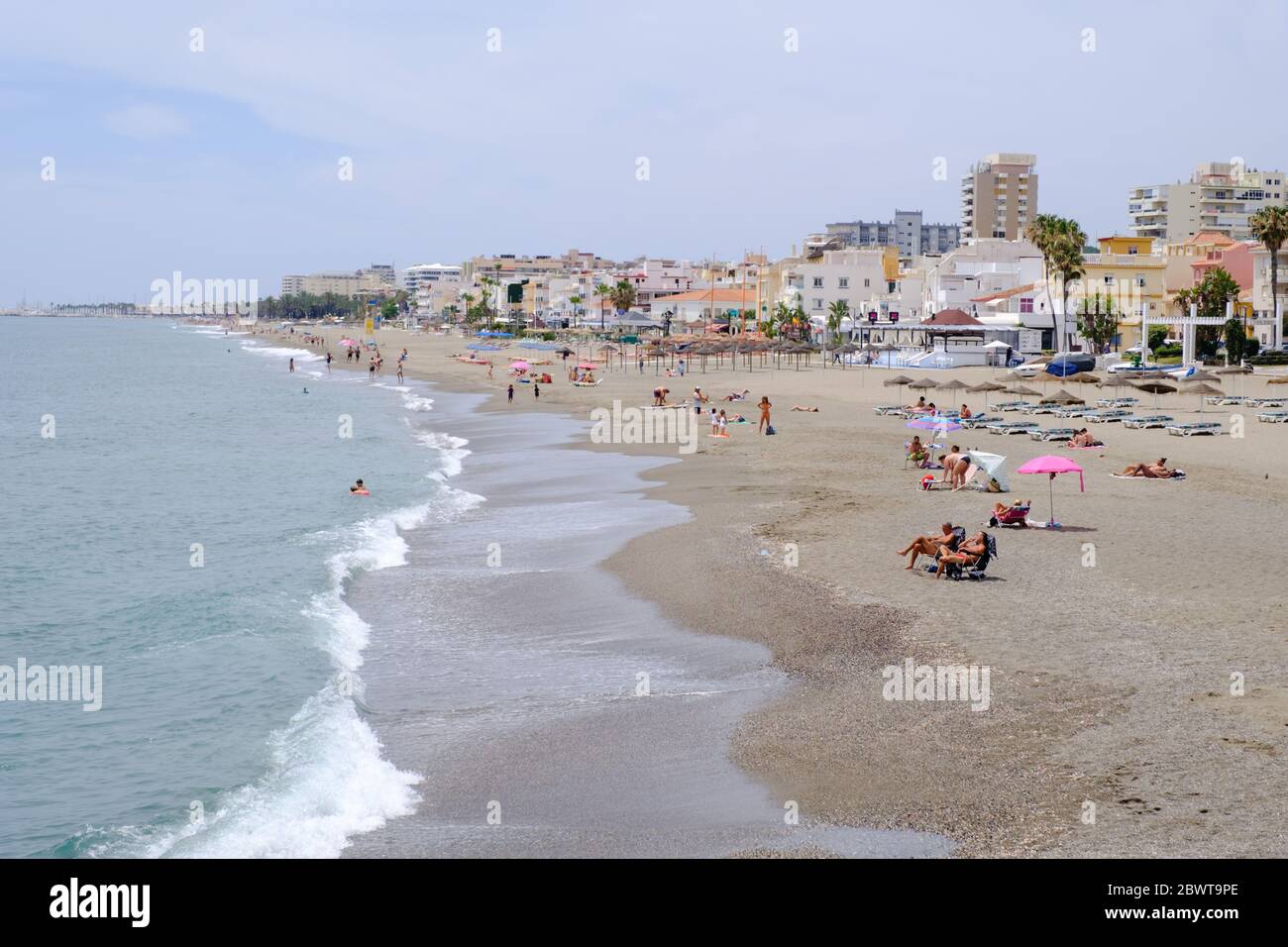 Phase 2 of the Covid-19 in Spain. Easing of restrictions on the beach at Torremolinos, Malaga, Andalucia, Costa del Sol, Spain, Europe Stock Photo