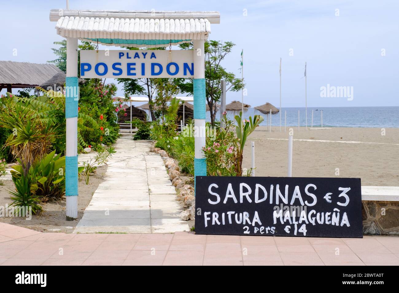 Phase 2 of the Covid-19 in Spain. Easing of restrictions on the beach at Torremolinos, Malaga, Andalucia, Costa del Sol, Spain, Europe Stock Photo