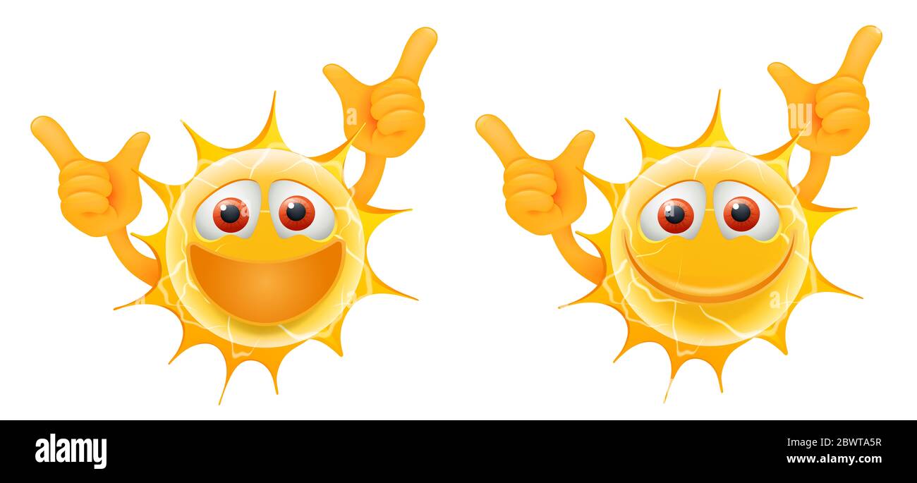 Happy Summer Sun Emoticon. Happy Sun Emoji. Summertime Illustration.  Isolated on white background. Stock Photo