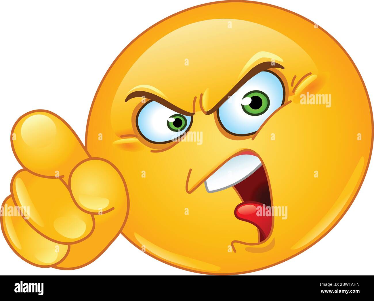 Angry emoticon pointing an accusing finger Stock Vector