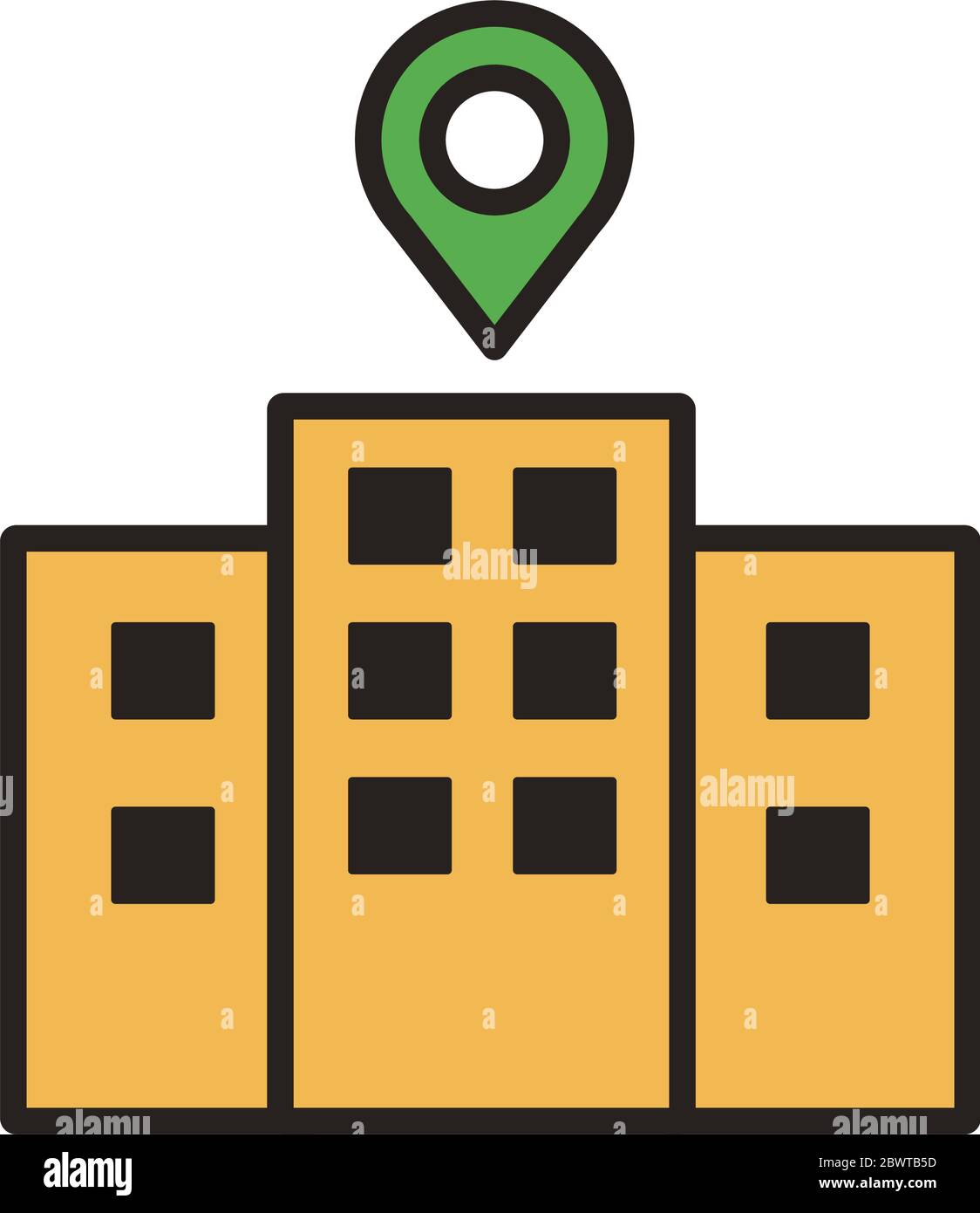 building facade with pin location line duo color style Stock Vector ...