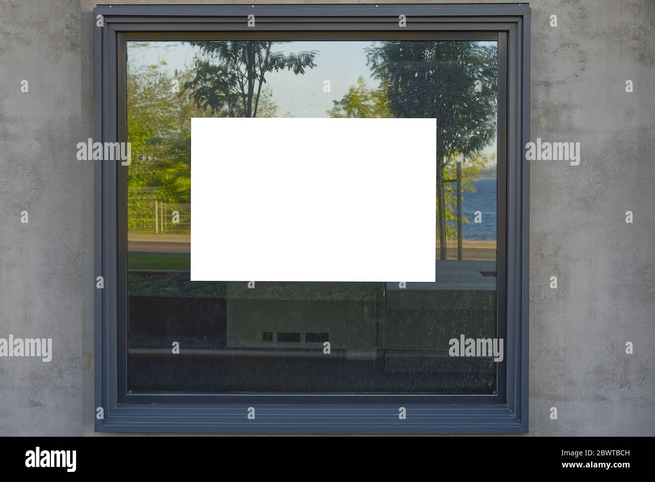 Download White Advertising Sticker On The Window Well Suited For Real Estate Listings Blank Billboard And Outdoor Advertising Mockup Poster Outside Stock Photo Alamy